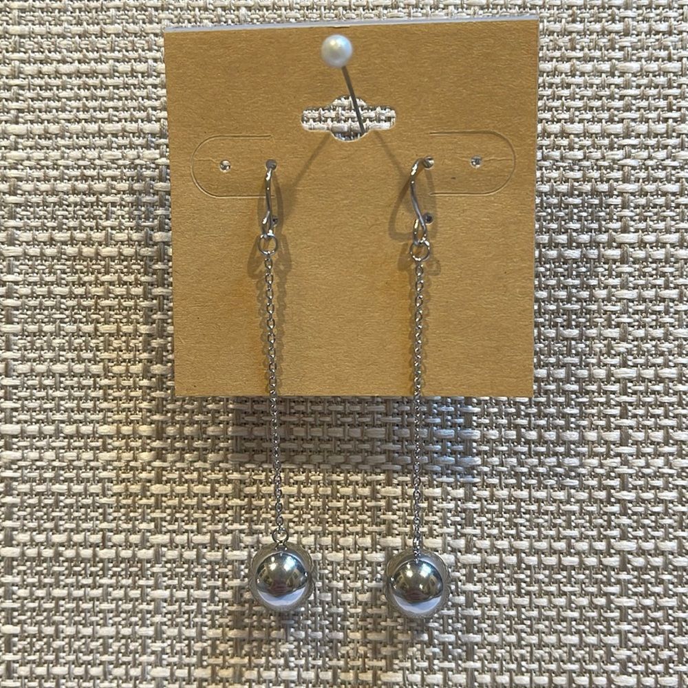 Silver Ball Earrings 2” Drop